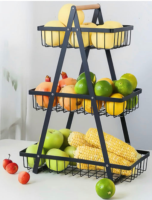 Frutero de 3 Niveles Negro y Dorado