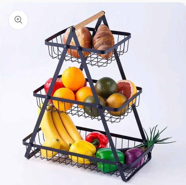 Frutero de 3 Niveles Negro y Dorado